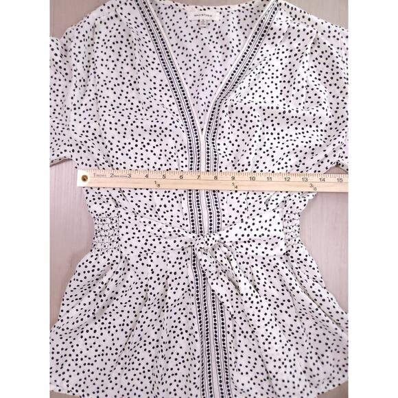 Max Studio Polka Dot Peplum Blouse Women’s S – Tie Waist, Balloon Sleeves - Picture 9 of 12